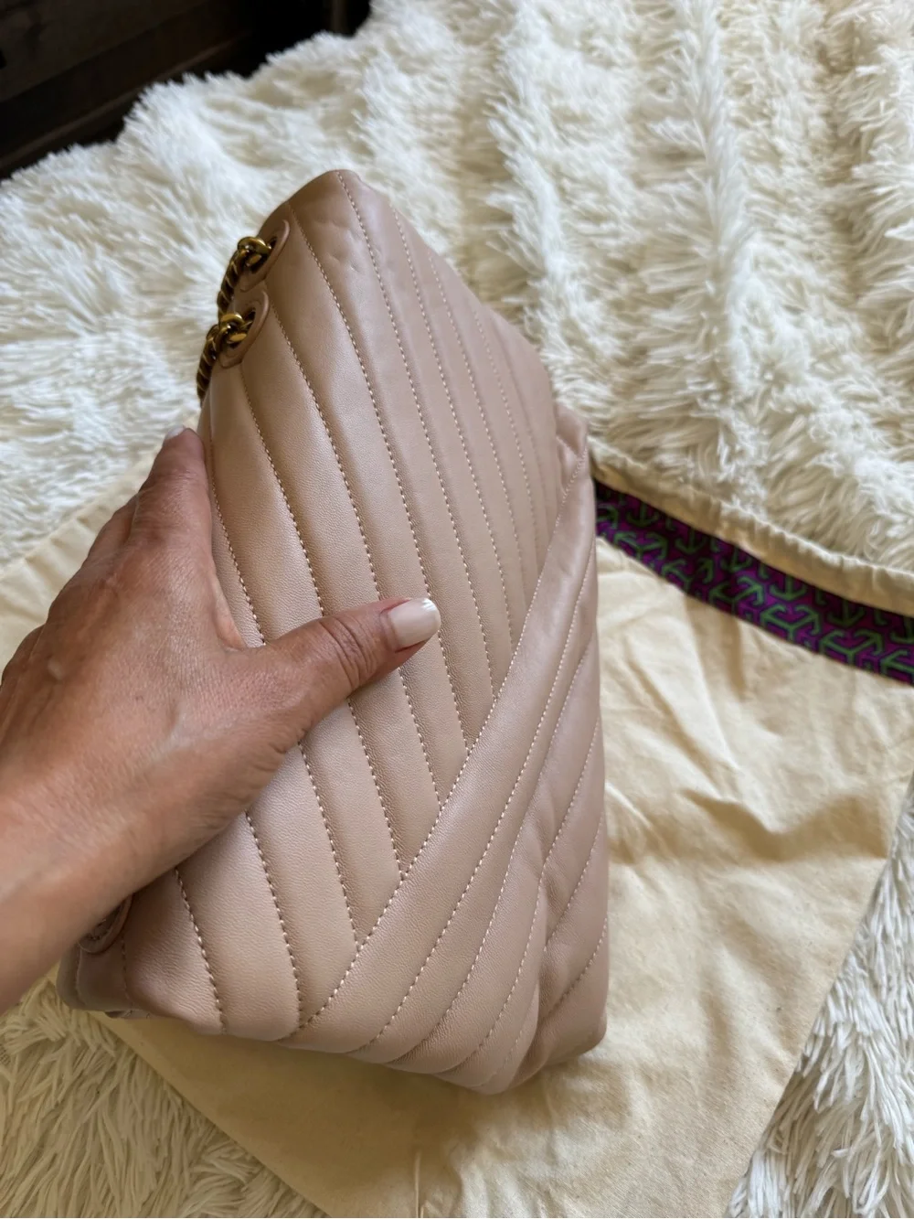 Tory Burch Blush Quilted Chevron Chain Shoulder Bag